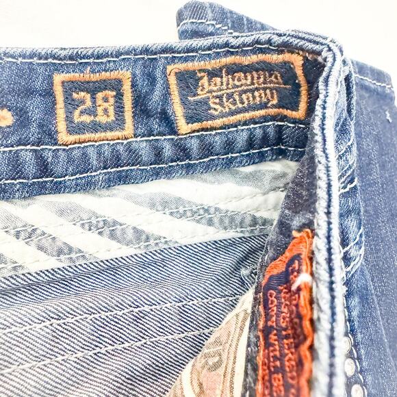 Rock Revival Johanna Skinny Dark Wash Denim Jeans Embellished Tab Pocket Size 28 - Picture 7 of 10
